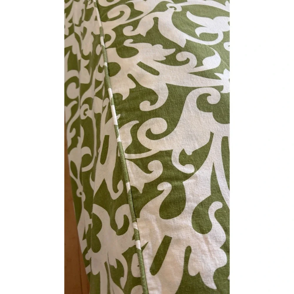 Pottery Barn Garden Gate Duvet Cover King Size Linen Cotton Green White Scroll